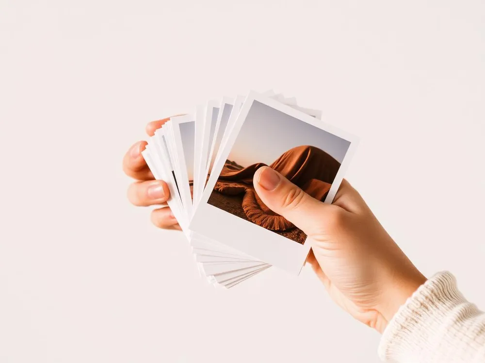 Manos sosteniendo fotografías recién impresas